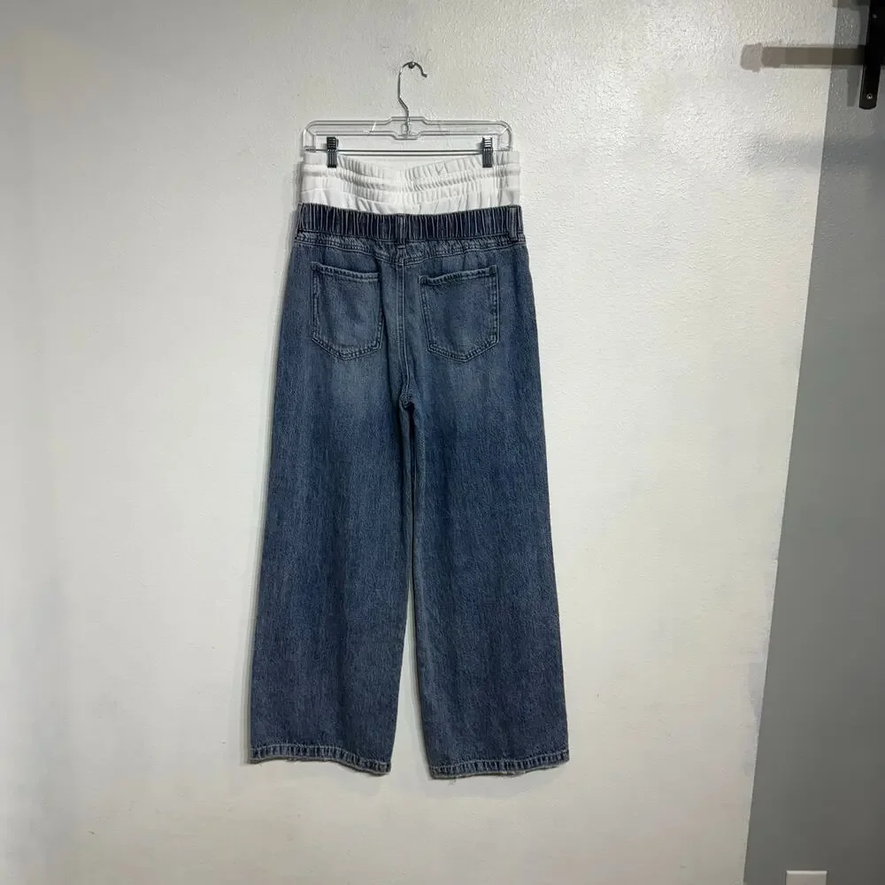 Rewash Blue Pullon Double Waist Drawstring Wide Leg Jeans Sz 29